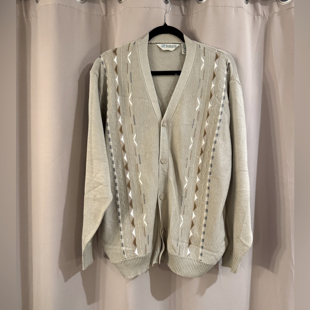 Haband Vintage Beige Cardigan with Geometric Pattern